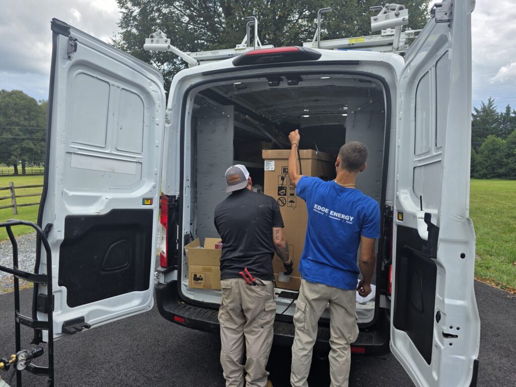 HVAC technicians at work for heat pump installation